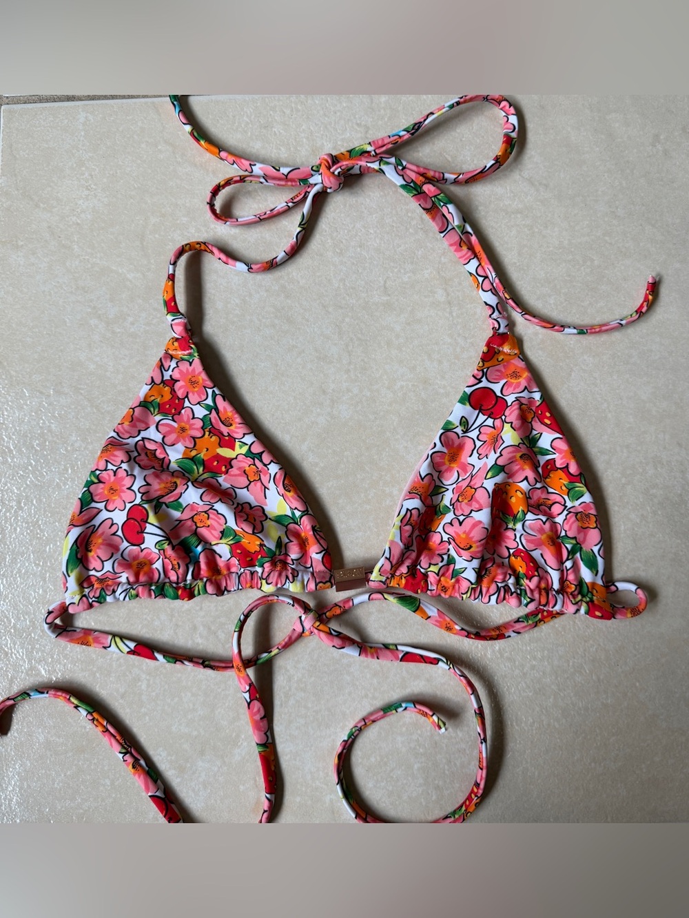 Blackbough Swim Berry Cherry Maddy Triangle Bikini Top Floral Pink Size S Small